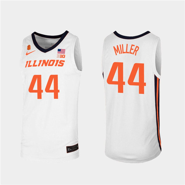 Men's Illinois Fighting Illini #44 Adam Miller  White Orange Nike NCAA College Basketball Jersey