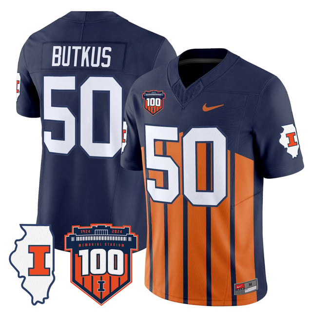 Men's Illinois Fighting Illini 100th Memorial Stadium Patch Vapor Limited Jersey #50 Dick Butkus