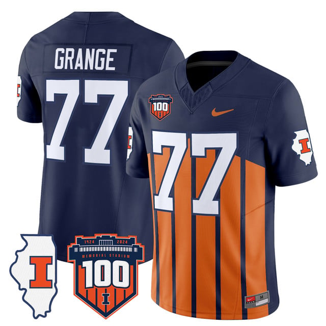 Men's Illinois Fighting Illini 100th Memorial Stadium Patch Vapor Limited Jersey #77 Red Grange
