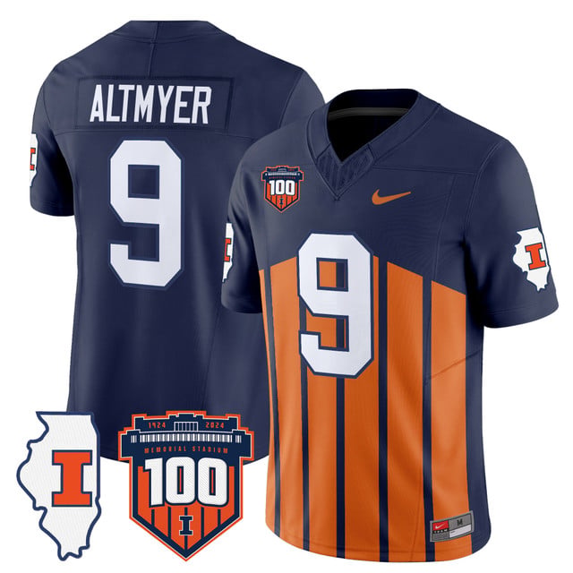 Men's Illinois Fighting Illini 100th Memorial Stadium Patch Vapor Limited Jersey #9 Luke Altmyer