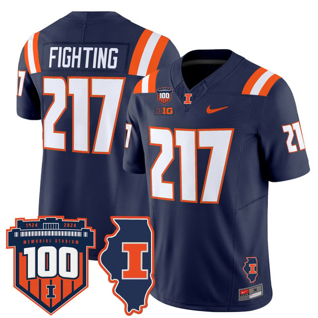 Men's Illinois Fighting Illini 100th Memorial Stadium Patch Vapor Limited Jersey navy #217 Fighting
