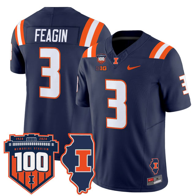 Men's Illinois Fighting Illini 100th Memorial Stadium Patch Vapor Limited Jersey navy #3 Kaden Feagin