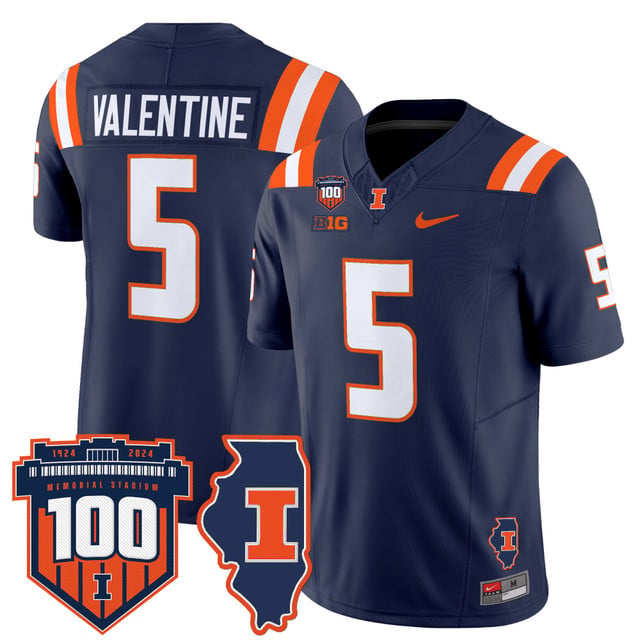 Men's Illinois Fighting Illini 100th Memorial Stadium Patch Vapor Limited Jersey navy #5 Ca'Lil Valentine