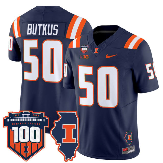 Men's Illinois Fighting Illini 100th Memorial Stadium Patch Vapor Limited Jersey navy #50 Dick Butkus