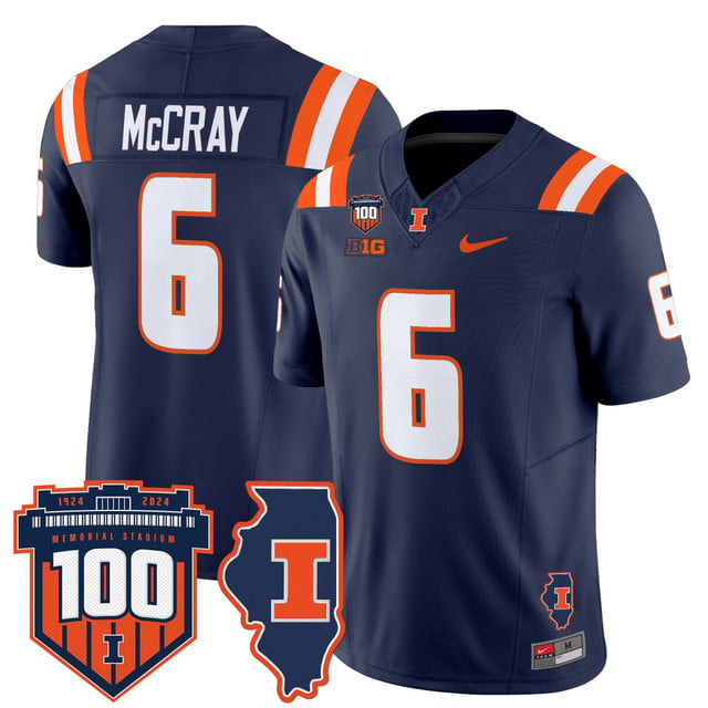 Men's Illinois Fighting Illini 100th Memorial Stadium Patch Vapor Limited Jersey navy #6 Josh McCary