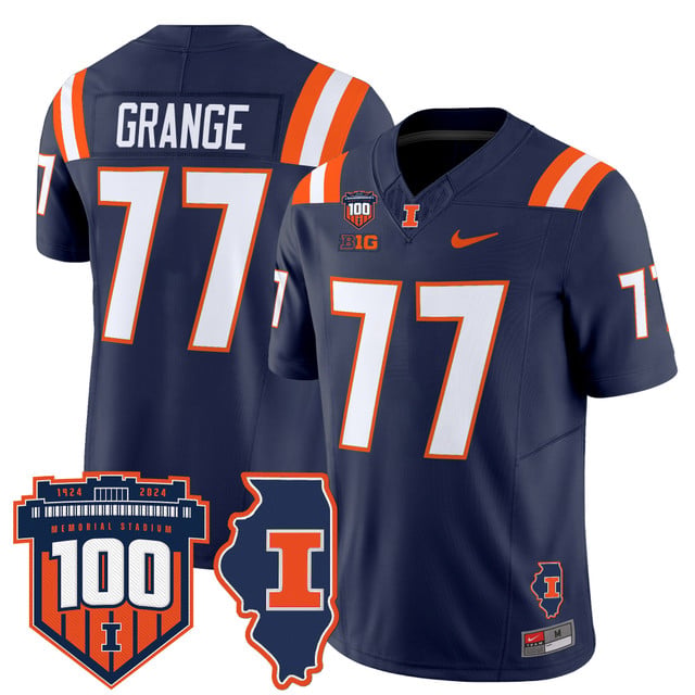 Men's Illinois Fighting Illini 100th Memorial Stadium Patch Vapor Limited Jersey navy #77 Red Grange