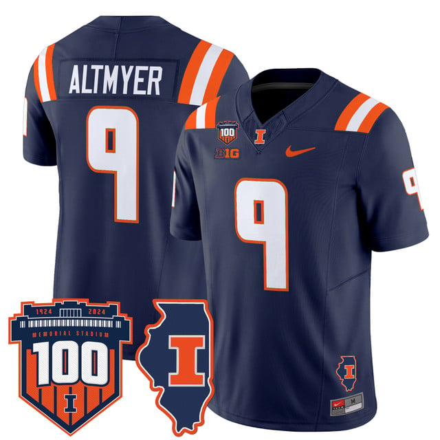 Men's Illinois Fighting Illini 100th Memorial Stadium Patch Vapor Limited Jersey navy #9 Luke Altmyer