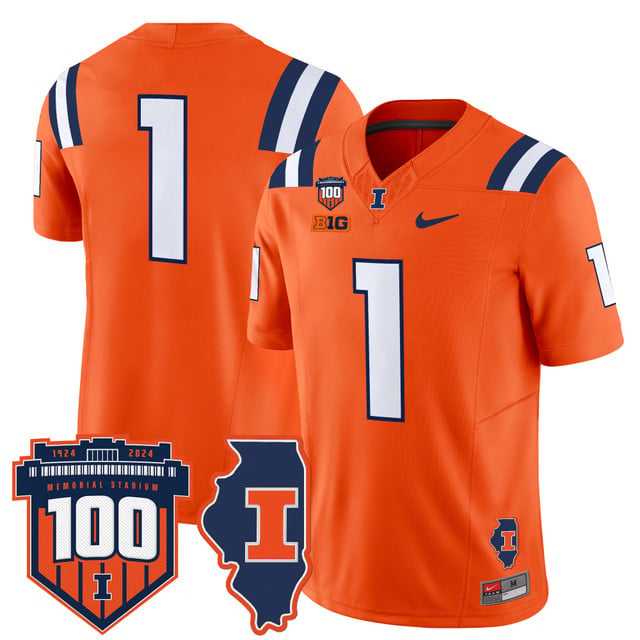 Men's Illinois Fighting Illini 100th Memorial Stadium Patch Vapor Limited Jersey orange #1