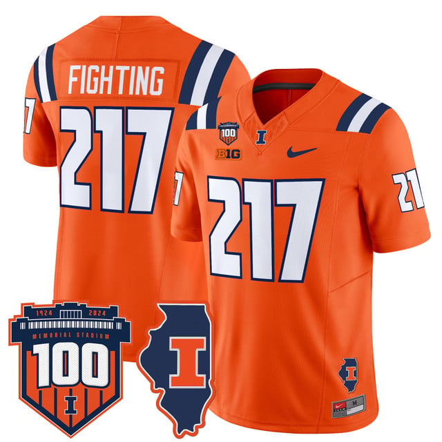 Men's Illinois Fighting Illini 100th Memorial Stadium Patch Vapor Limited Jersey orange #217 Fighting