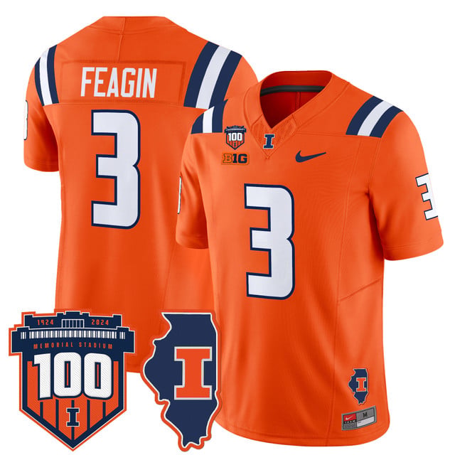 Men's Illinois Fighting Illini 100th Memorial Stadium Patch Vapor Limited Jersey orange #3 Kaden Feagin