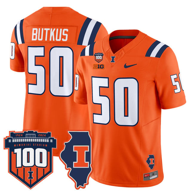 Men's Illinois Fighting Illini 100th Memorial Stadium Patch Vapor Limited Jersey orange #50 Dick Butkus