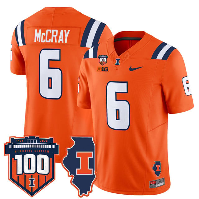Men's Illinois Fighting Illini 100th Memorial Stadium Patch Vapor Limited Jersey orange #6 Josh McCary