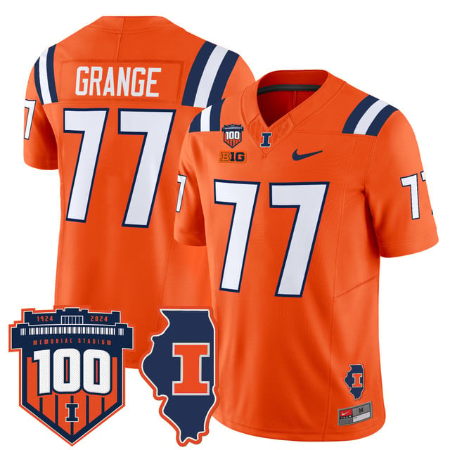Men's Illinois Fighting Illini 100th Memorial Stadium Patch Vapor Limited Jersey orange #77 Red Grange