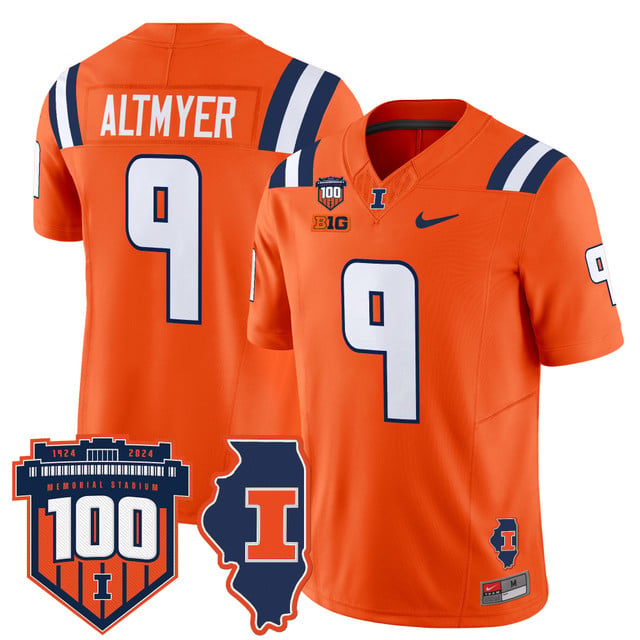 Men's Illinois Fighting Illini 100th Memorial Stadium Patch Vapor Limited Jersey orange #9 Luke Altmyer