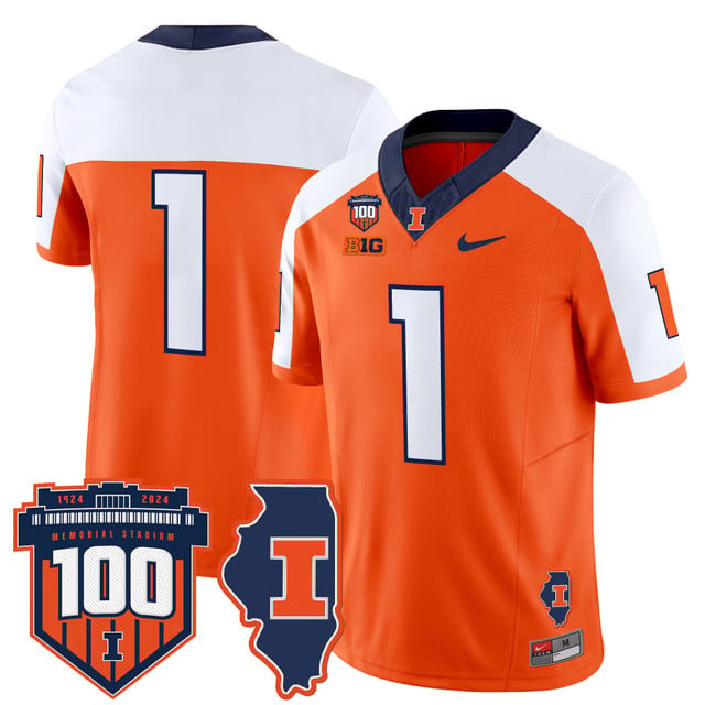 Men's Illinois Fighting Illini 100th Memorial Stadium Patch Vapor Limited Jersey orange white #1