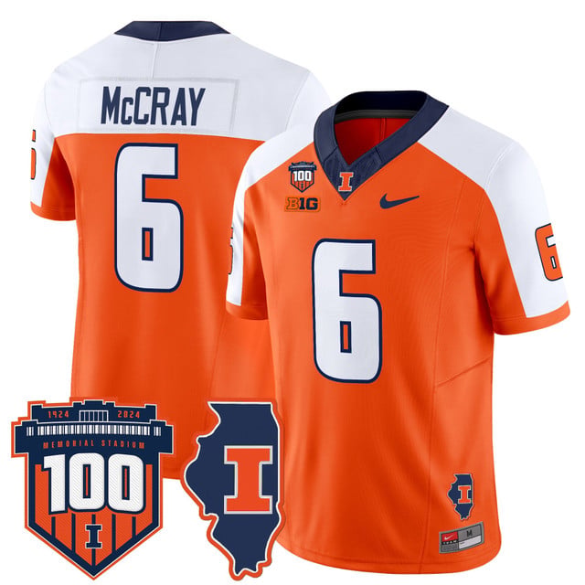 Men's Illinois Fighting Illini 100th Memorial Stadium Patch Vapor Limited Jersey orange white #6 Josh McCary