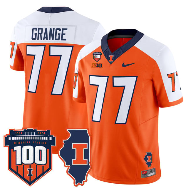 Men's Illinois Fighting Illini 100th Memorial Stadium Patch Vapor Limited Jersey orange white #77 Red Grange