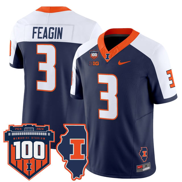 Men's Illinois Fighting Illini 100th Memorial Stadium Patch Vapor Limited Jersey whhite navy #3 Kaden Feagin