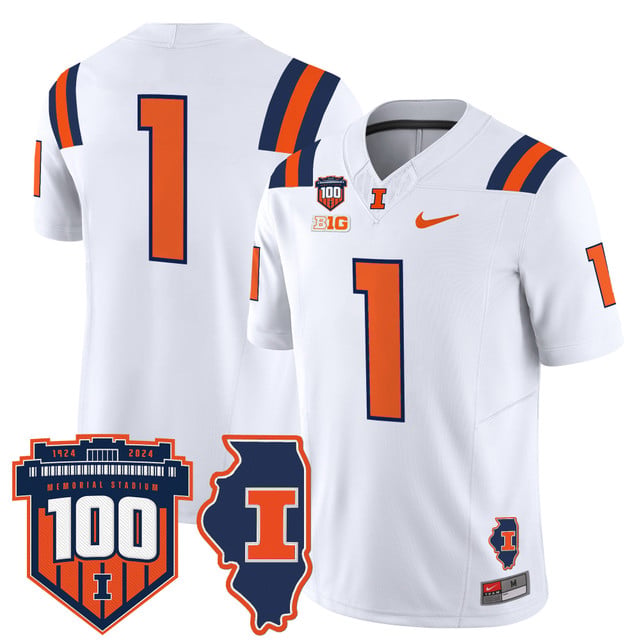 Men's Illinois Fighting Illini 100th Memorial Stadium Patch Vapor Limited Jersey white #1