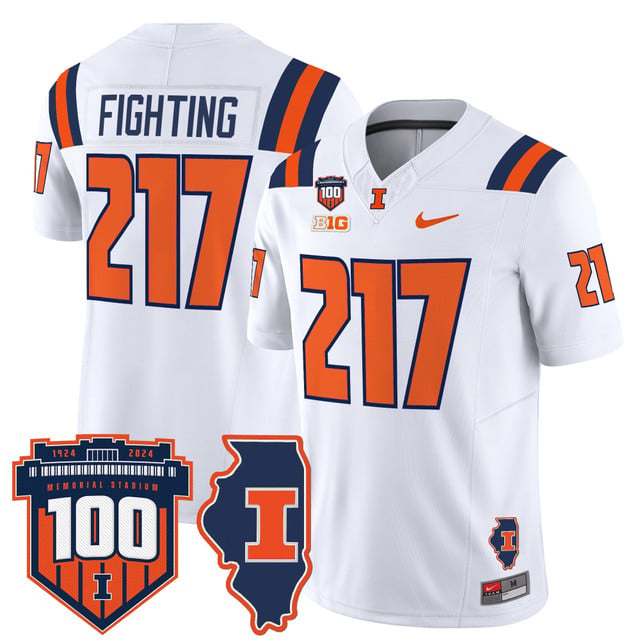 Men's Illinois Fighting Illini 100th Memorial Stadium Patch Vapor Limited Jersey white #217 Fighting