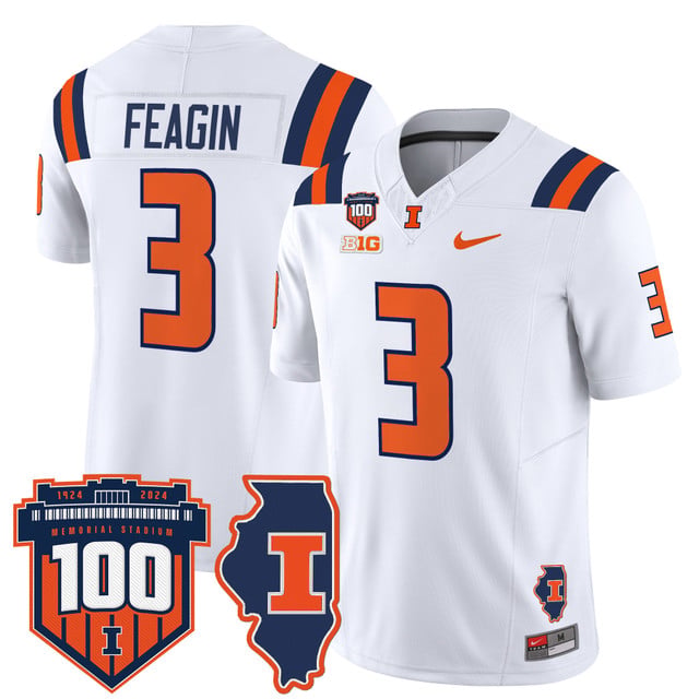 Men's Illinois Fighting Illini 100th Memorial Stadium Patch Vapor Limited Jersey white #3 Kaden Feagin
