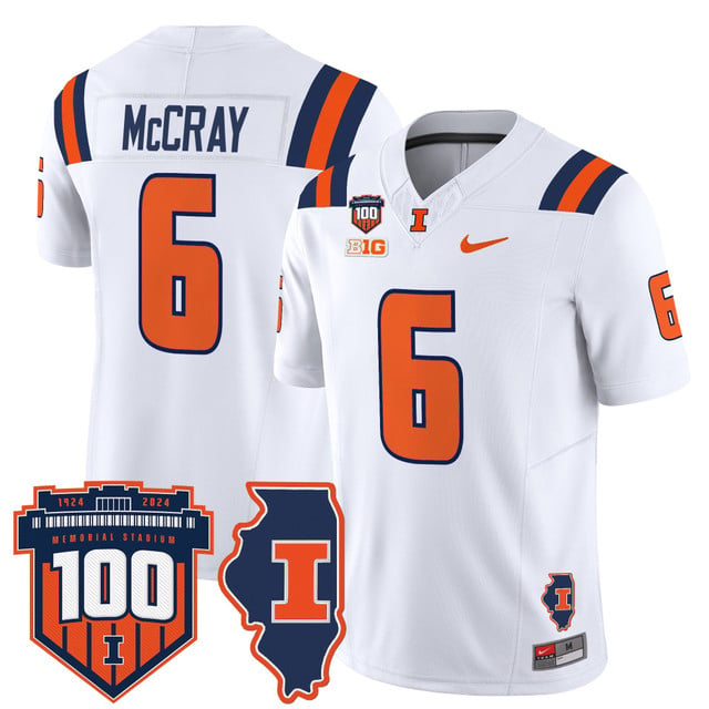 Men's Illinois Fighting Illini 100th Memorial Stadium Patch Vapor Limited Jersey white #6 Josh McCary