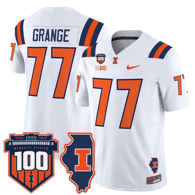 Men's Illinois Fighting Illini 100th Memorial Stadium Patch Vapor Limited Jersey white #77 Red Grange