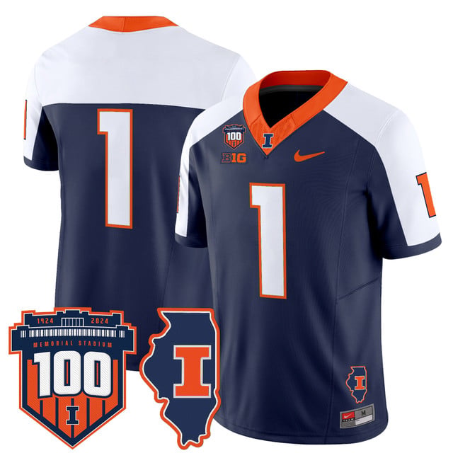 Men's Illinois Fighting Illini 100th Memorial Stadium Patch Vapor Limited Jersey white navy #1