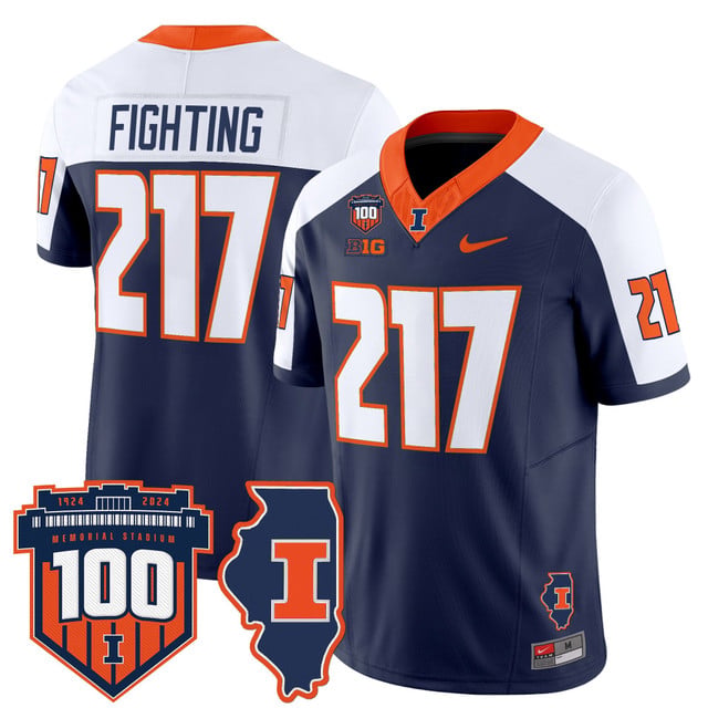 Men's Illinois Fighting Illini 100th Memorial Stadium Patch Vapor Limited Jersey white navy #217 Fighting