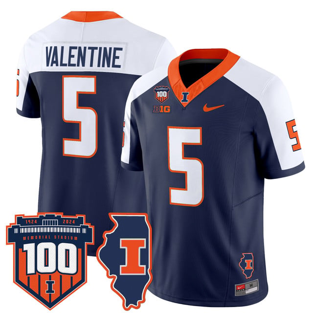 Men's Illinois Fighting Illini 100th Memorial Stadium Patch Vapor Limited Jersey white navy #5 Ca'Lil Valentine