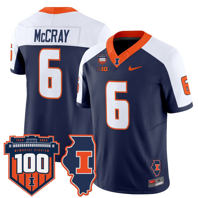 Men's Illinois Fighting Illini 100th Memorial Stadium Patch Vapor Limited Jersey white navy #6 Josh McCary