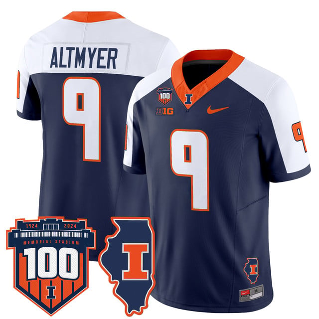 Men's Illinois Fighting Illini 100th Memorial Stadium Patch Vapor Limited Jersey white navy#9 Luke Altmyer