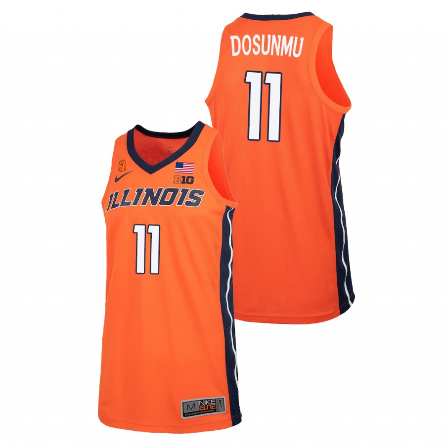 Men's Illinois Fighting Illini Ayo Dosunmu College Basketball 2021 Replica Jersey Orange