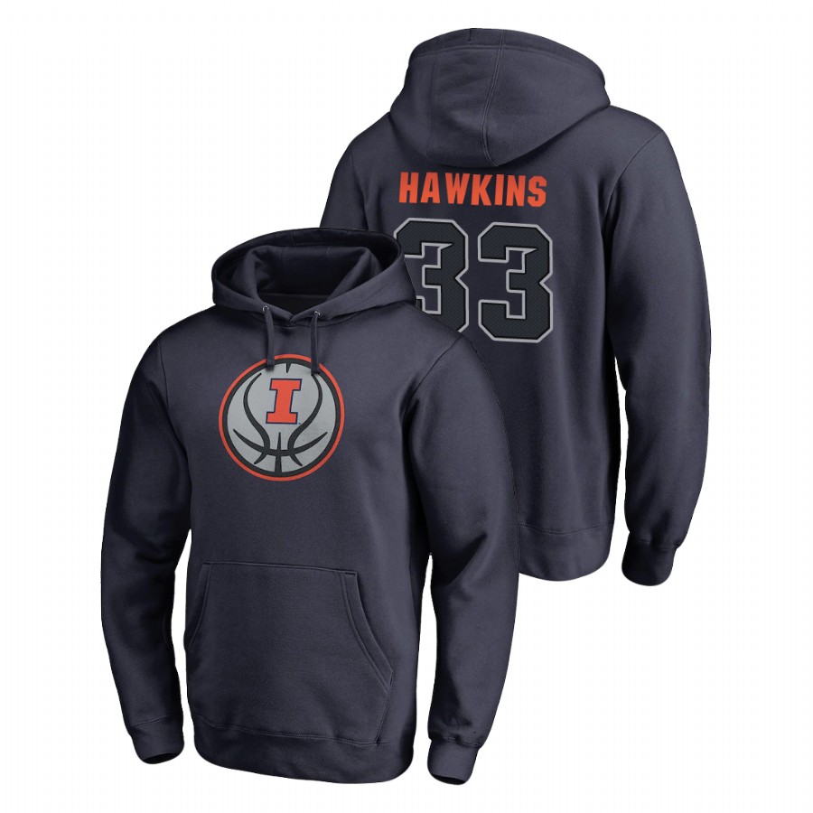 Men's Illinois Fighting Illini Coleman Hawkins Navy Name & Number Basketball Pullover Hoodie
