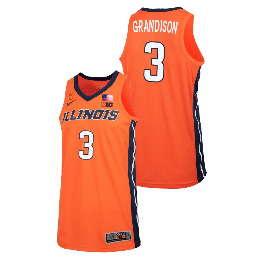 Men's Illinois Fighting Illini Jacob Grandison College Basketball 2021 Replica Jersey Orange