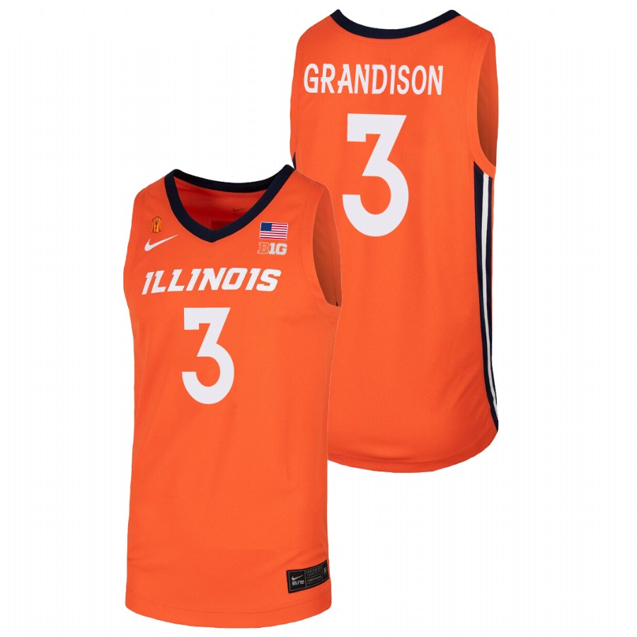Men's Illinois Fighting Illini Jacob Grandison College Basketball Jersey Orange