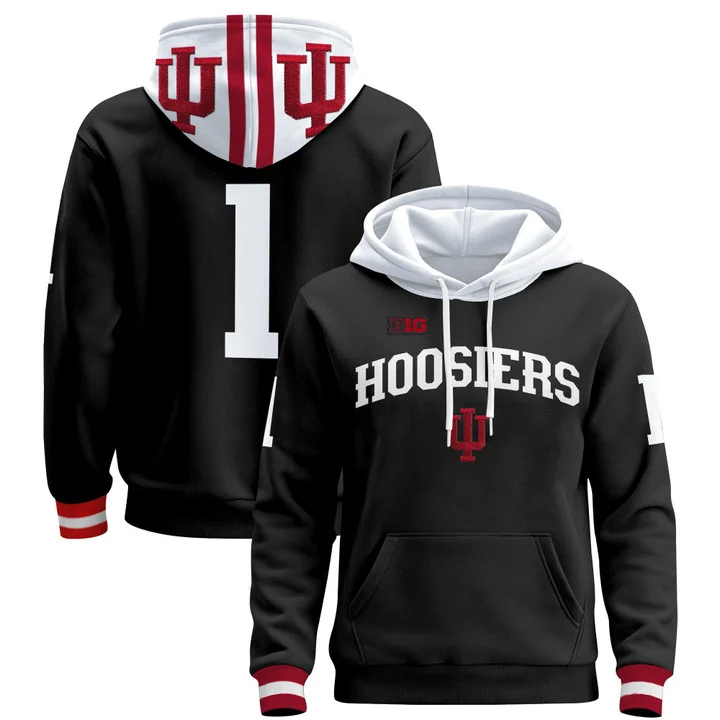 Men's Indiana Hoosiers 2025 National Champions & 2026 CFP Final Patch Hoodie V2 BLACK#1
