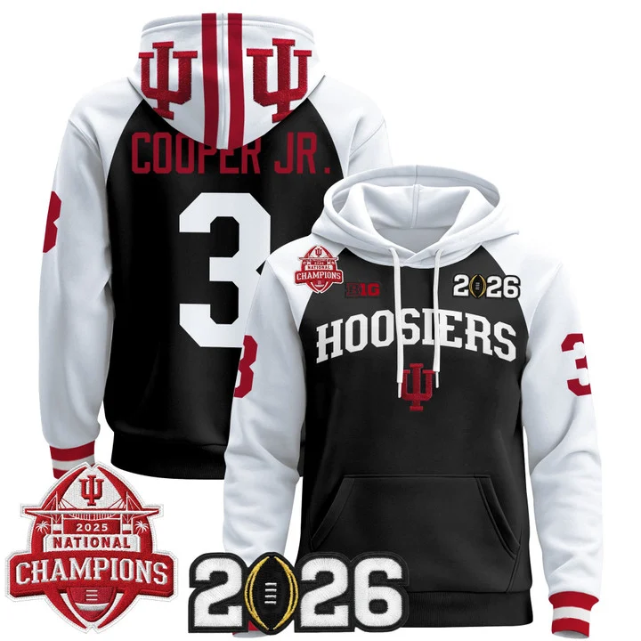 Men's Indiana Hoosiers 2025 National Champions & 2026 CFP Final Patch Hoodie V2 BLACK ALTERNATE#3 OMAR COOPER JR.