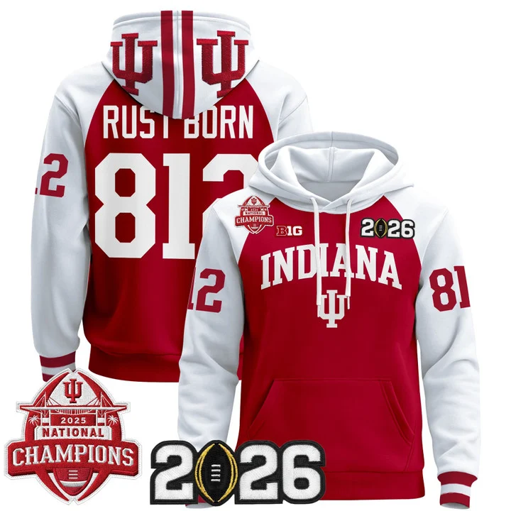 Men's Indiana Hoosiers 2025 National Champions & 2026 CFP Final Patch Hoodie V2 CRIMSON ALTERNATE#812 RUST BORN