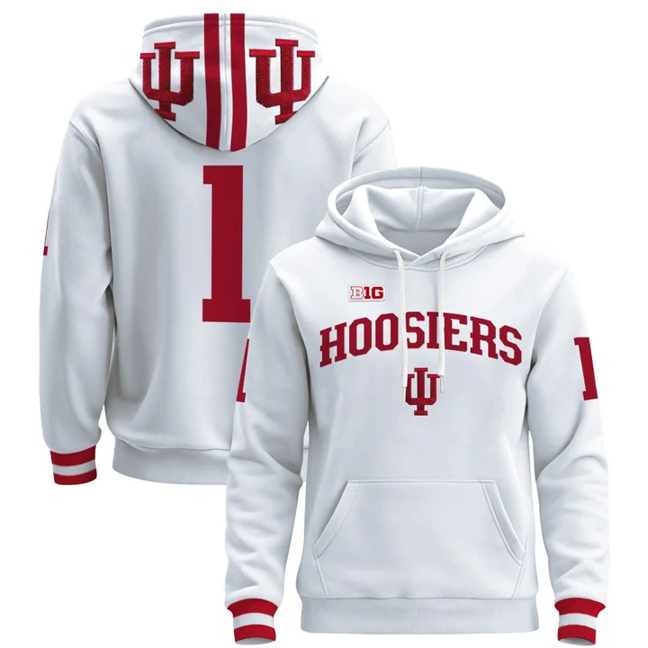 Men's Indiana Hoosiers 2025 National Champions & 2026 CFP Final Patch Hoodie V2 WHITE#1