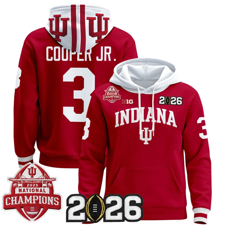 Men's Indiana Hoosiers 2025 National Champions & 2026 CFP Final Patch Premium  V2 CRIMSON#3 OMAR COOPER JR.