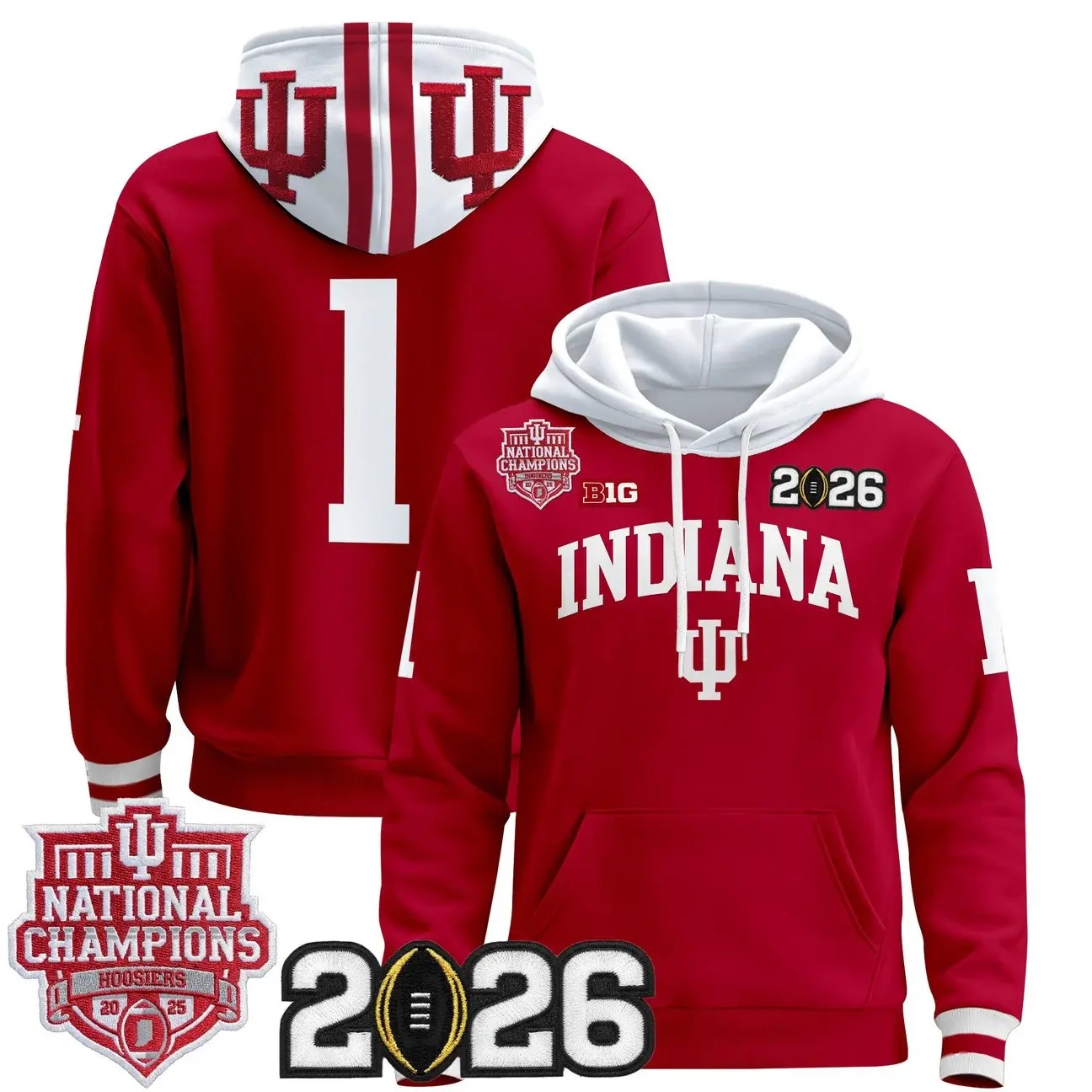 Men's Indiana Hoosiers 2025 National Champions & 2026 CFP Final Patch Premium Pullover Hoodie #1