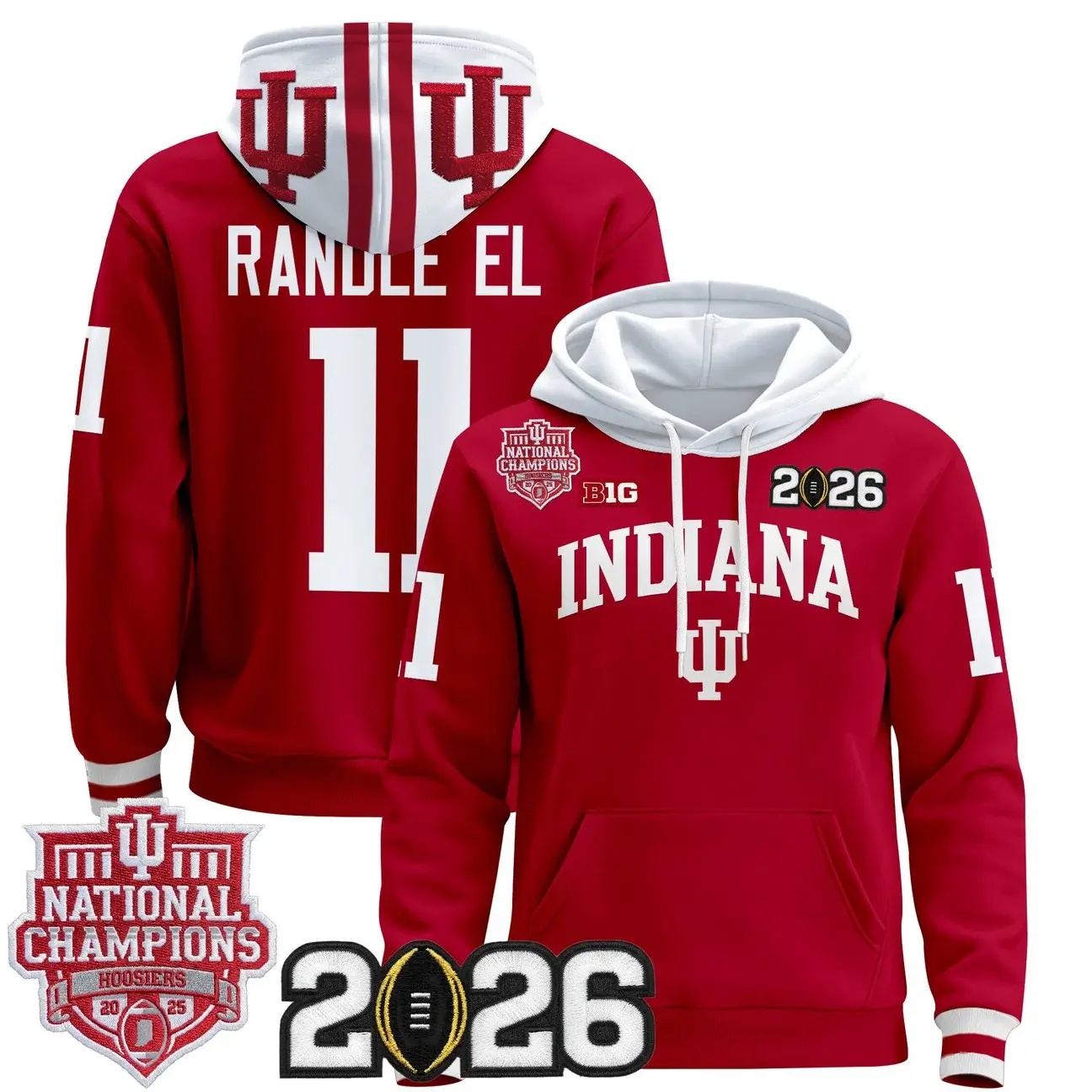 Men's Indiana Hoosiers 2025 National Champions & 2026 CFP Final Patch Premium Pullover Hoodie #11 Randle EL