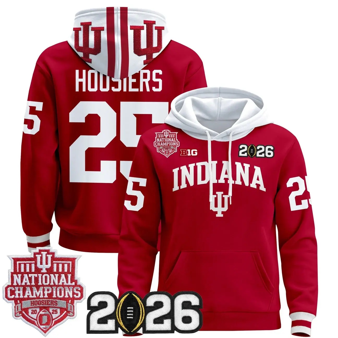 Men's Indiana Hoosiers 2025 National Champions & 2026 CFP Final Patch Premium Pullover Hoodie #25 Hoosiers
