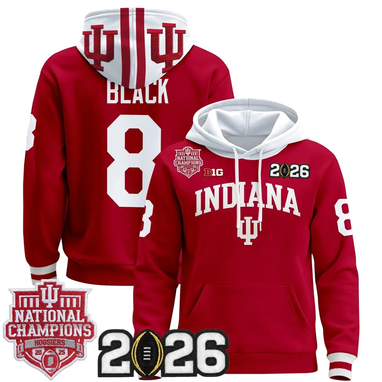 Men's Indiana Hoosiers 2025 National Champions & 2026 CFP Final Patch Premium Pullover Hoodie #8 Kaelon black