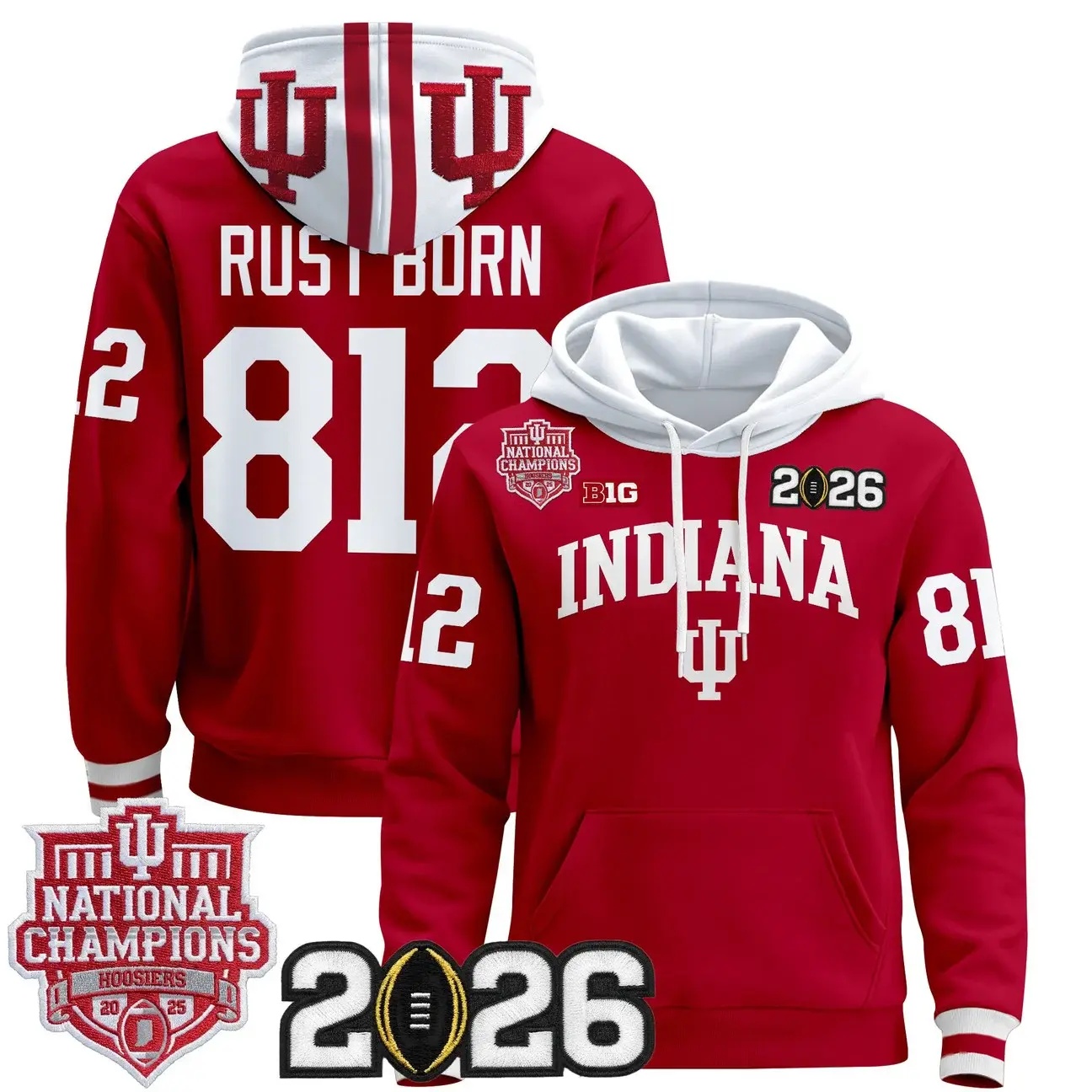 Men's Indiana Hoosiers 2025 National Champions & 2026 CFP Final Patch Premium Pullover Hoodie #812 rust born