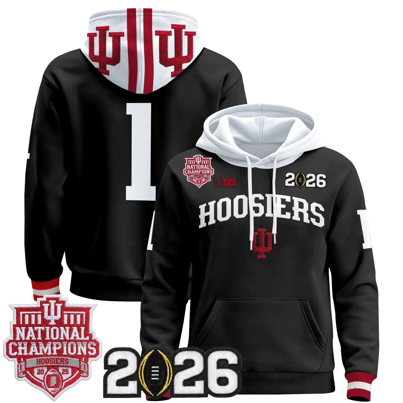 Men's Indiana Hoosiers 2025 National Champions & 2026 CFP Final Patch Premium Pullover Hoodie BLACK #1
