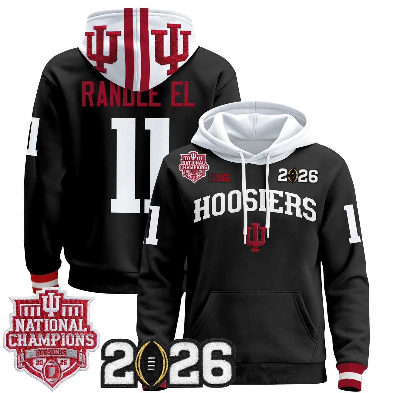 Men's Indiana Hoosiers 2025 National Champions & 2026 CFP Final Patch Premium Pullover Hoodie BLACK #11 RANDLE EL