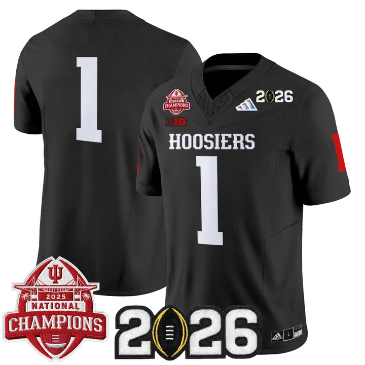 Men's Indiana Hoosiers 2025 National Champions & 2026 CFP Final Patch Vapor Limited Jersey V2 BLACK#1