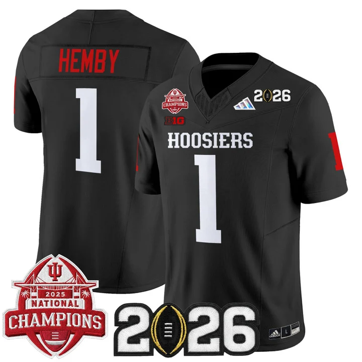 Men's Indiana Hoosiers 2025 National Champions & 2026 CFP Final Patch Vapor Limited Jersey V2 BLACK#1 ROMAN HEMBY